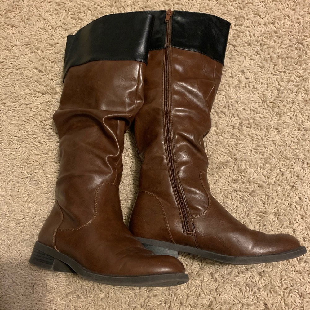 Nine West Women Leonorawm Brown Faux Leather Boots